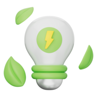 Eco lightbulb with leaf symbolizing green energy, sustainable power, energy saving, innovation, clean electricity, renewable source, and environment care on a transparent background, 3d illustration. png