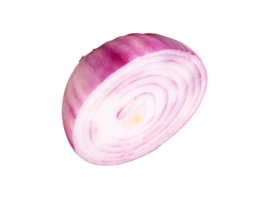 Spanish onion bulb in half or slice in circle shape isolated with clipping path in file format png