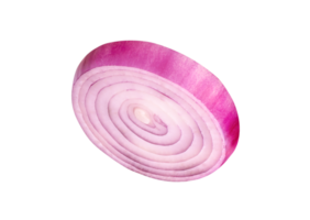 Red or purple onion bulb in slice in circle shape isolated with clipping path in file format png