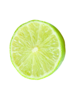 Green lemon fruit in half in circle shape without green leaf isolated with clipping path in file format png