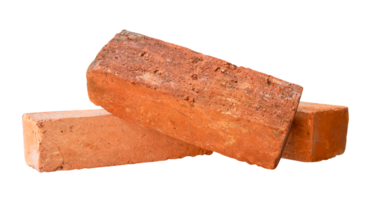 Cracked old red or orange bricks in three pieces in stack isolated with clipping path in file format png