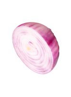 Red or purple onion bulb in half or slice in circle shape isolated with clipping path in file format png