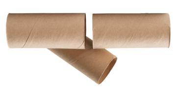 Tissue paper cores or toilet paper tubes in three rolls in stack after used out in toilet or restroom isolated with clipping path in file format png