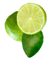 Green lemon fruit with half in circle shape and green leaf in strange pile isolated with clipping path in file format. png