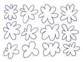 Hand Drawn Rounded Bloom Form. A soft rounded floral bloom in abstract shape drawn with clean blue outline and balanced smooth petal symmetry and more. Perfect for branding stickers botanical vector