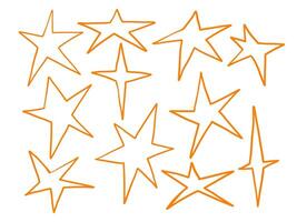 Line Art Starburst and Comic Star Set. A bold collection of eleven hand drawn star outlines in playful comic and radiant starburst styles with irregular dynamic. Perfect for stickers posters icons vector