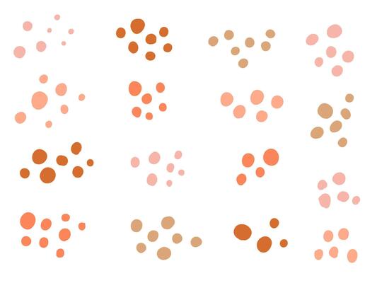 Abstract Rounded Dot Cluster Collection. A minimal collection of sixteen abstract dot clusters in soft earthy tones featuring circular forms and scattered layouts. Perfect for patterns backgrounds