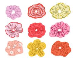 Scrunchie Hair Tie Icon Collection. A stylish collection of scrunchie hair ties in abstract fabric shapes with gathered folds dotted textures and petal like forms. Perfect for beauty fashion themed vector