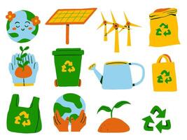 Illustration of eco-friendly symbols and practices vector