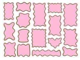 Wavy Frame and Label Shape Pastel Pink. A playful collection of sixteen abstract label and frame shapes with wavy borders and pastel pink fill outlined. Perfect for stickers packaging headers cards vector