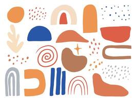 Playful Freeform Doodle Shape Collection. A vibrant collection of 22 abstract hand drawn elements including rainbows blobs textures arches and organic shapes in warm tones. Perfect for stickers poster vector
