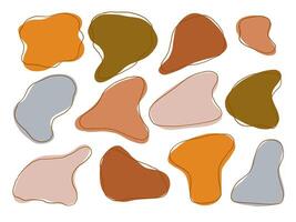 Earthy Abstract Freeform Blob Shape. A collection of 12 organic abstract blobs with overlapping outlines and earthy tones like terracotta olive gray and peach. Perfect for minimalist design abstract vector