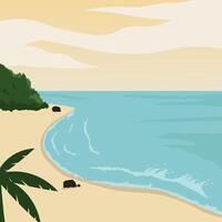 Tranquil beach scene with calm ocean waves. vector