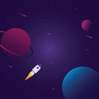 Rocket planets and meteors in space. vector