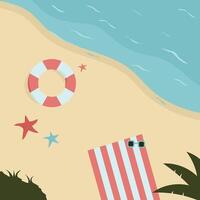 Beach scene with a towel starfish and a life preserver. vector