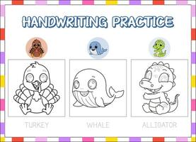 Handwriting practice with animal illustrations vector