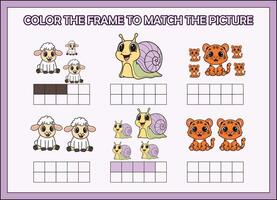color the frame to match the animal.sheep,snail,tiger vector