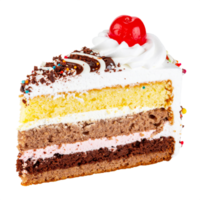 Slice of Delicious Layered Cake with Cherry Topping on Transparent Background png