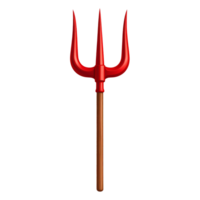Cartoon Red Devil Trident Pitchfork with Wooden Handle on Transparent Backdrop png