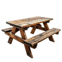 Wooden Picnic Table with Rustic Design on Transparent Background for Outdoor Use png
