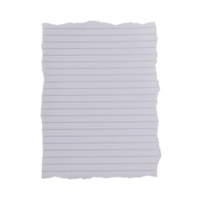 White ripped torn sheet of notebook paper with black lines isolated on transparent background png