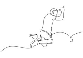 Man jumping in air one line drawing vector