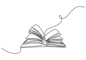 Open book with pages blowing in the wind in continuous line drawing. Freedom of knowledge and learning concept. vector
