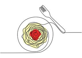 Continuous one line drawing of spaghetti. Illustration for delicious meal and food concepts. vector