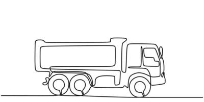 Minimalist dump truck one line drawing vector