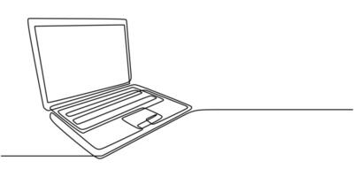 Laptop in continuous line drawing. Online learning and productivity in business and education. vector