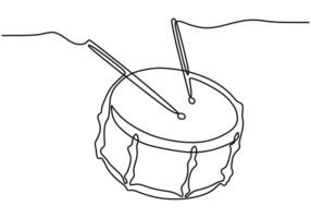 Snare drum with sticks single line art vector