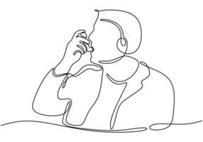 Person using asthma inhaler one line art. Minimalist healthcare concept isolated on white. vector
