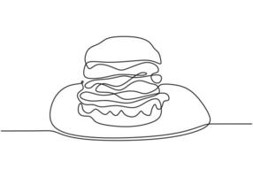 Continuous line drawing of a big hamburger. Minimalist illustration for food and drink concepts. vector