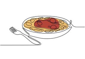 Fork and noodles one line drawing vector