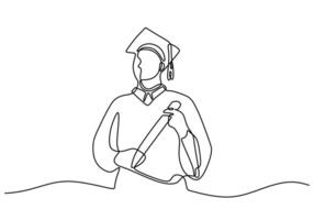 Man in graduation attire line art vector