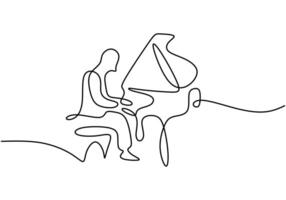 Abstract piano player continuous line art vector