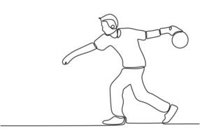 Bowling game in continuous line drawing. Fun and competition in bowling concept. vector
