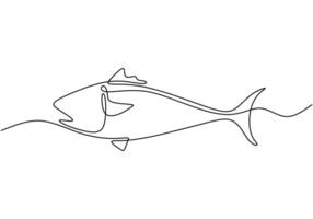 Tuna fish illustrated in continuous line drawing. Minimalist design for food and drink concepts. vector