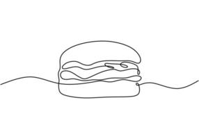 Burger continuous line drawing. Minimalist food concept isolated on white background. vector