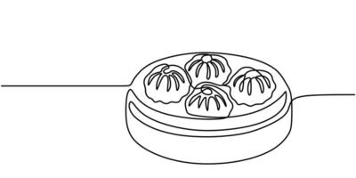 Asian dim sum one line drawing vector