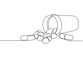 Medicine in bottle one line drawing vector