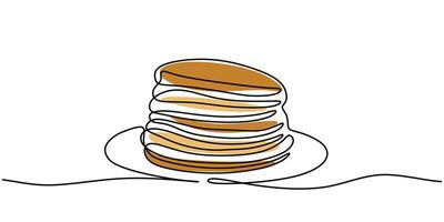 Pancake on a plate line art vector