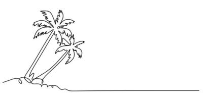 Coconut palm tree in continuous line drawing. Relaxation and beach view concept. vector