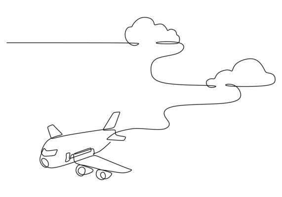 Airplane in clouds continuous line drawing