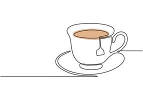 Tea in a cup continuous line drawing. Minimalist drink concept isolated on white background. vector