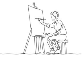 Man artist painting on canvas line drawing vector
