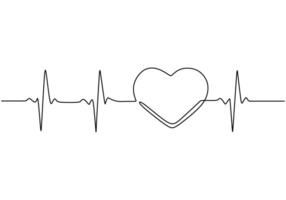 Heart and Pulse Continuous Line Drawing. Minimalist healthcare concept, heart symbol illustration. vector