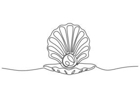 Pearl in open scallop shell line art vector