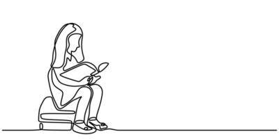 Woman with a book one line drawing vector
