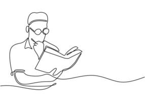 Student reading a book in continuous line drawing. Personal growth through literature in education concept. vector